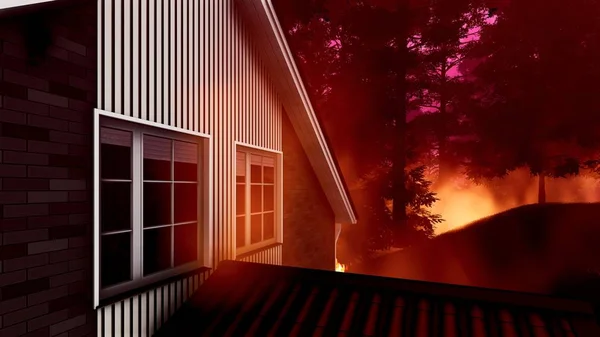 Catastrophe avec incendie dans la forêt rendu 3d — Photo