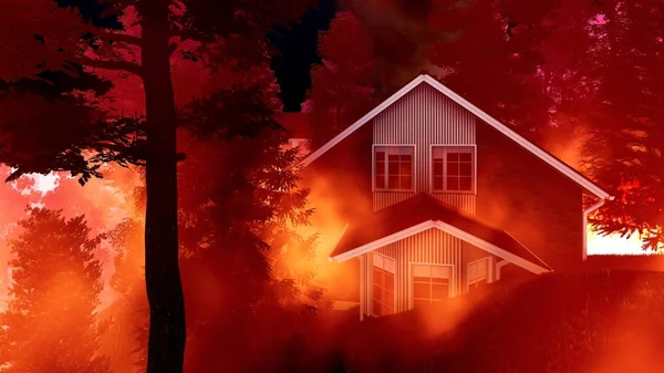 Desastre con fuego en el bosque 3d renderizado — Foto de Stock