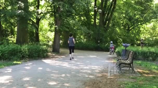 Tiempo libre en el parque público en Polonia en la ciudad de Wroclaw — Vídeo de stock