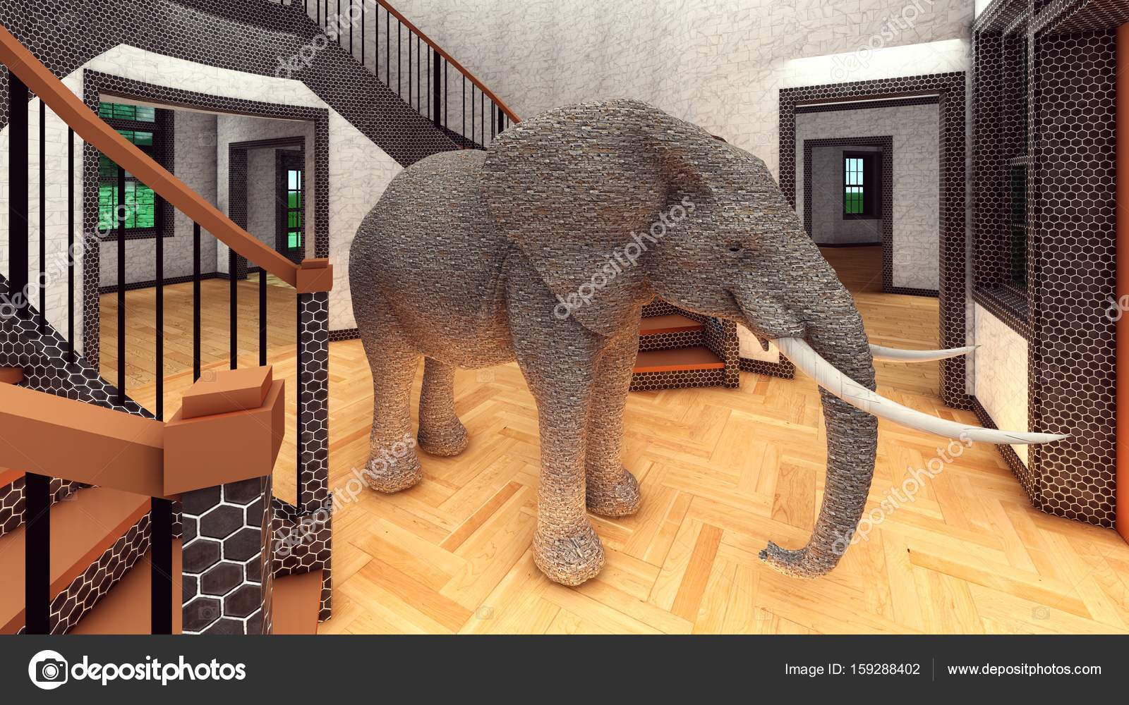 Elephant In The Living Room 3d Rendering Stock Photo Elephant In The Living Room 3d Rendering Stock Photo