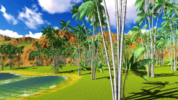 Paraíso na Ilha Havaí 3d renderização — Fotografia de Stock