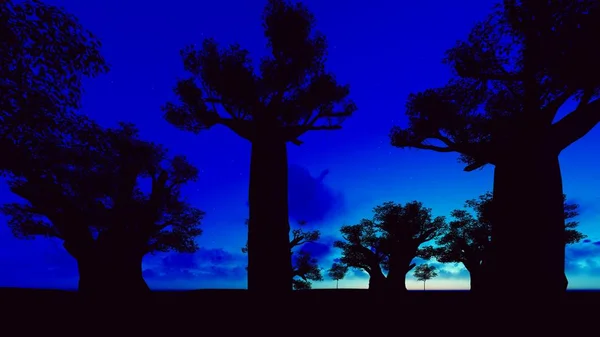 Awesome baobabs in African savannah 3d rendering — Stock Photo, Image