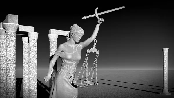 Dame de justice cassée rendu 3d — Photo