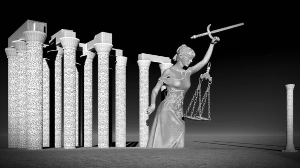 Trasiga lady rättvisans 3d-rendering — Stockfoto