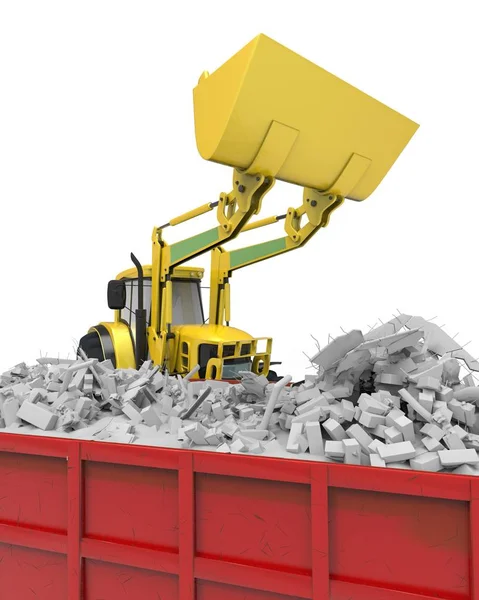 Fondo industrial con skip y bulldozer 3d rendering —  Fotos de Stock