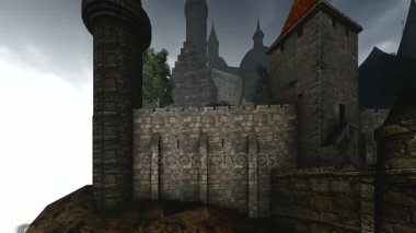 Dramatik gökyüzü ile karanlık kale animasyon