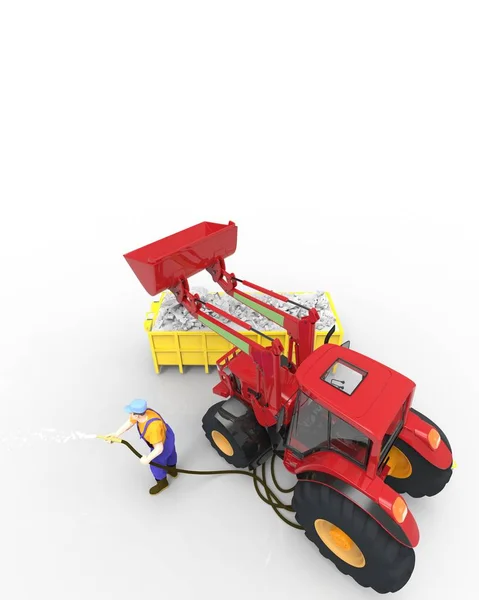 Atla ve buldozer 3d render ile endüstriyel arka plan — Stok fotoğraf