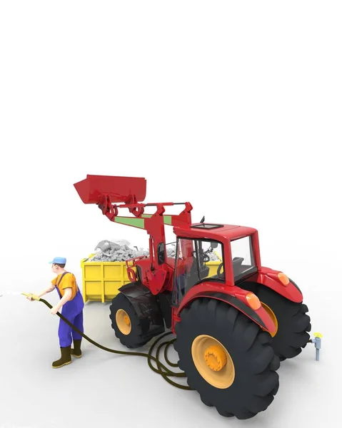 Atla ve buldozer 3d render ile endüstriyel arka plan — Stok fotoğraf
