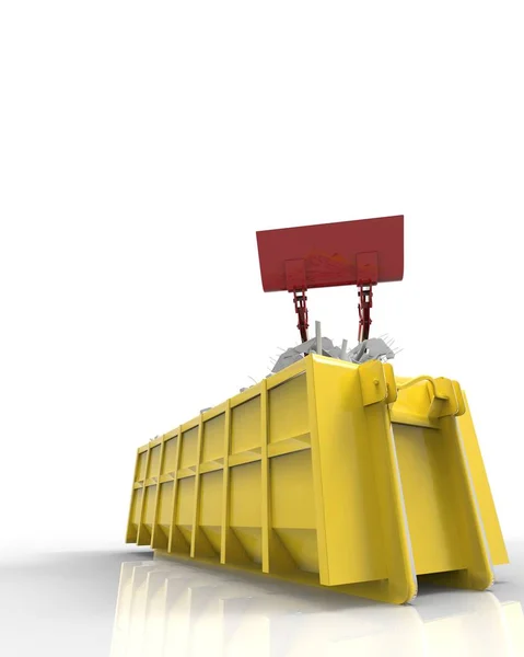 Industriële achtergrond met overslaan en bulldozer 3d rendering — Stockfoto