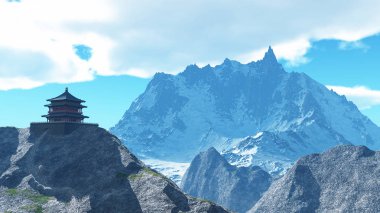 Güneş Tapınağı - Budist tapınağı Himalayalar 3d render