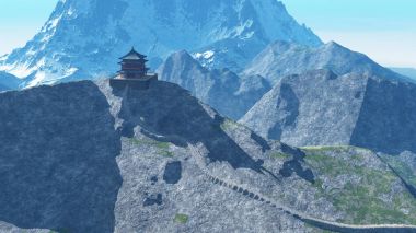 Güneş Tapınağı - Budist tapınağı Himalayalar 3d render