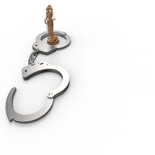 Правовое право - весы правосудия и наручники 3d рендеринг — стоковое фото
