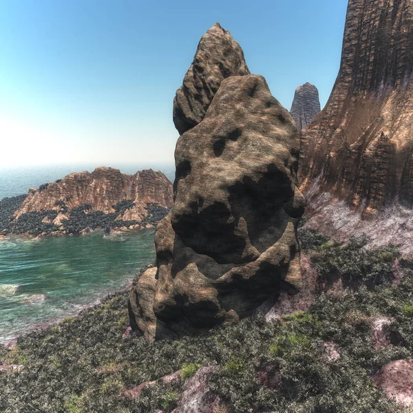 Isla Sokotra paisaje costero, Yemen 3d rendering —  Fotos de Stock