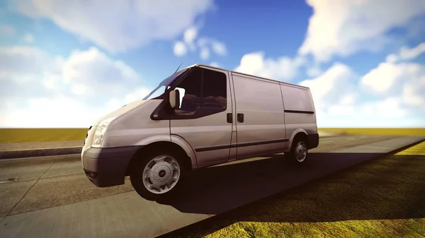 Van blanc voyageant sur les routes 3d rendu — Photo