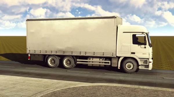 Белый фургон путешествует по дорогам 3D рендеринга — стоковое фото