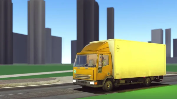 Доставка фургон, що рухається по дорогах 3d рендеринга — стокове фото
