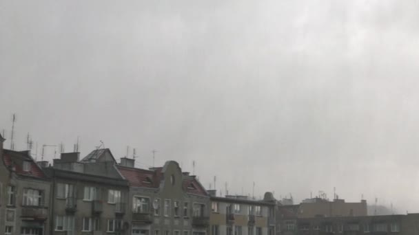 Eng stedelijke storm. Zeer sterke zomer storm met dicht bij orkaan-kracht wind. Wroclaw in Polen — Stockvideo