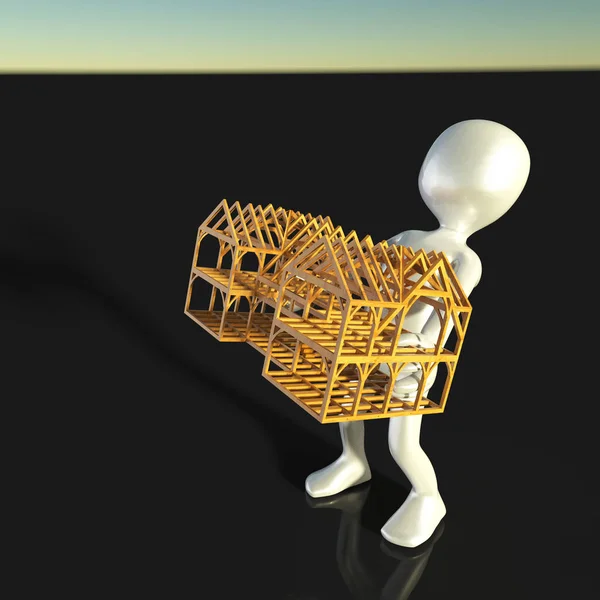Concept kerel houden van houten huis geïsoleerd op achtergrond 3D-rendering — Stockfoto