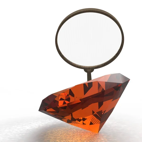 Magnifying glass. Exploring the gems 3d rendering — Stock Photo, Image