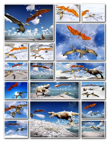Velociraptor e rendering pterodattilo 3d — Foto Stock