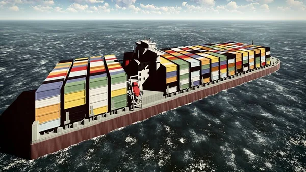 3d render bağlantı noktası yolda büyük konteyner