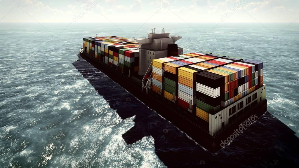 Huge container on way to port 3d rendering