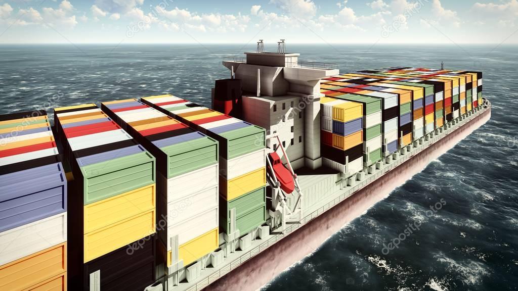 Huge container on way to port 3d rendering