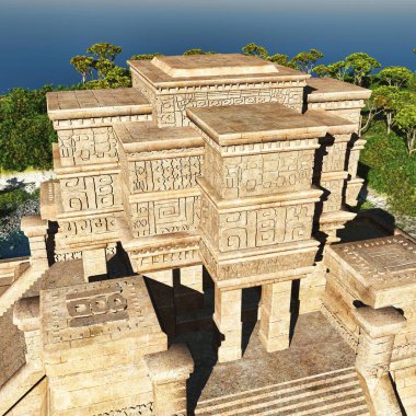 Budist tapınağı dağlarda 3d render