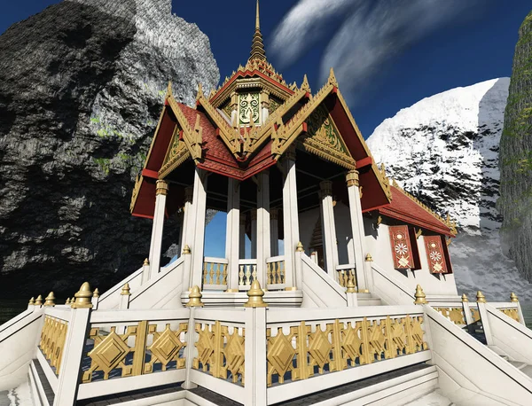 Świątyni buddyjskiej w górach renderowania 3d — Zdjęcie stockowe