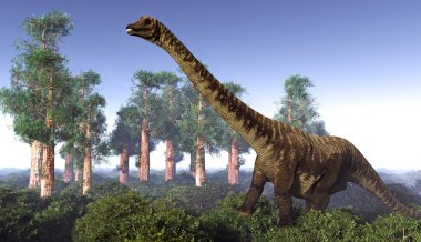 Büyük diplodoc 3d render, tarih öncesi yatay