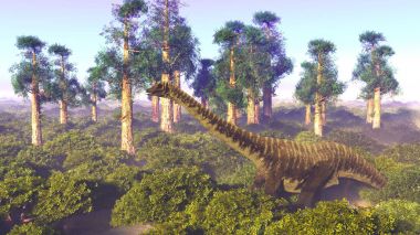 Büyük diplodoc 3d render, tarih öncesi yatay