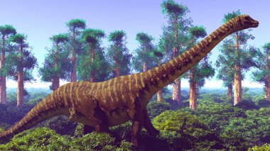 Büyük diplodoc 3d render, tarih öncesi yatay