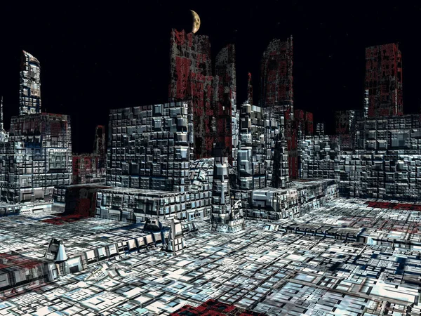 Cidade alienígena - fantasia estruturas urbanas 3d renderização — Fotografia de Stock