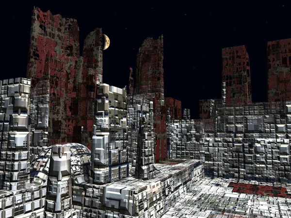Cidade alienígena - fantasia estruturas urbanas 3d renderização — Fotografia de Stock