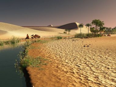 Güzel doğal arka plan. -Afrika vahası 3D görüntüleme