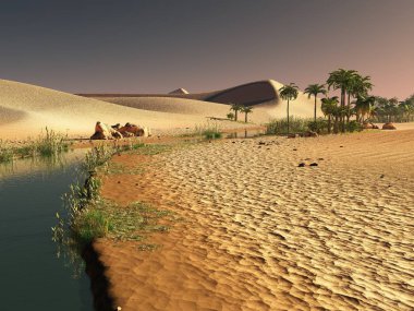 Beautiful natural background -African oasis 3d rendering clipart