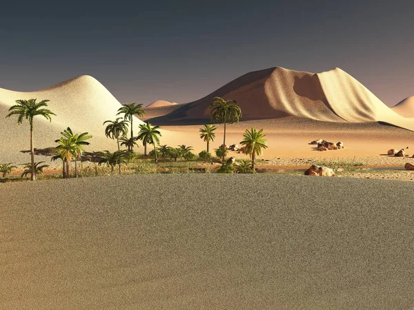 Vacker naturlig bakgrund - Afrikansk oas 3d rendering — Stockfoto