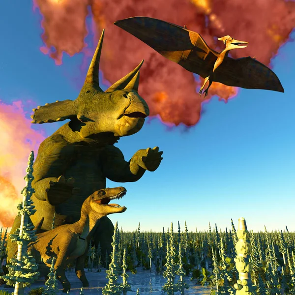 Dinosaur doomsday 3d rendering — Stock Photo, Image