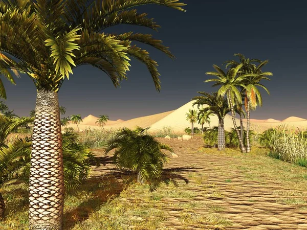 Pôr do sol espetacular no deserto do Saara renderização 3d — Fotografia de Stock