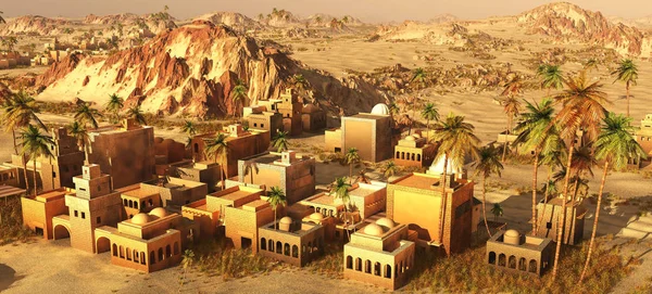 Арабская деревня в пустыне 3D рендеринг — стоковое фото