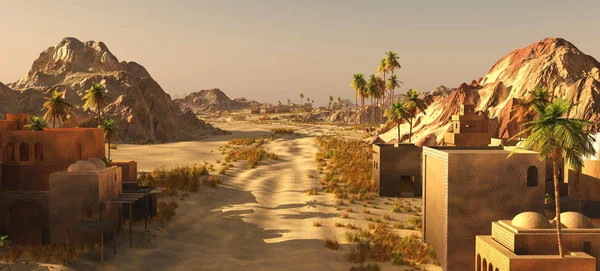 Çölde küçük bir Arap kasabası.