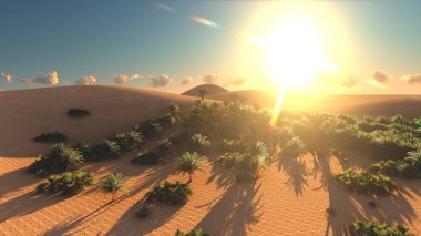 Bakış açına Sahra Çölü sundown 3d render, şaşırtıcı