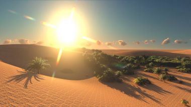 Harika görünümü'Sahara çöl, gün batımı 3d render