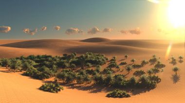 Büyük görünüm Sahara çöl, gün batımı 3d render