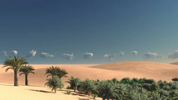 Maravillosa vista en el desierto del Sahara al atardecer 3d rendering — Foto de Stock