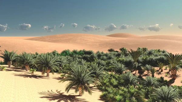 Atemberaubende Aussicht auf die Sahara-Wüste bei Sonnenuntergang 3D-Rendering — Stockfoto