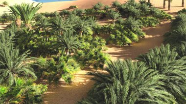 Gün batımından 3d render, Sahra Çölü üzerinde büyük bakış açısı