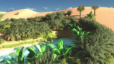 Harika görür görmez Sahara çöl, gün batımı 3d render