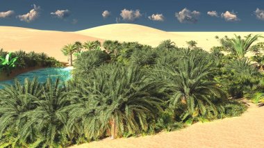 Sahara üzerinde harika manzara, gün batımından 3d render çöl