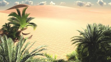 Harika görünümü'Sahara çöl gün batımından 3d render